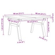 Кафе маса Y-образна рамка 80x80x45,5 см бор масив и стомана