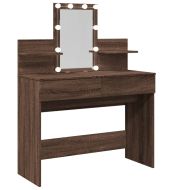 Тоалетка с LED, кафяв дъб, 100x40x130 см