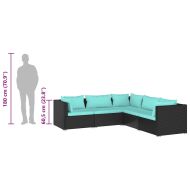 Градински лаундж комплект с възглавници 5 части полиратан черен