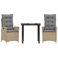 Градински комплект с възглавници, 3 части, бежов, полиратан