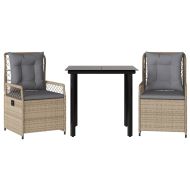 Градински комплект с възглавници, 3 части, бежов, полиратан