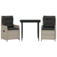 Градински трапезен комплект 3 части с възглавници светлосив