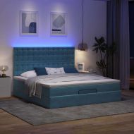 Османска легло с матраци и LED, тъмносиньо, 160x200 см, кадифе