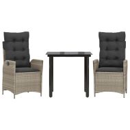 Градински трапезен комплект 3 части с възглавници светлосив