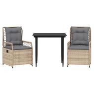 Градински комплект с възглавници, 3 части, бежов, полиратан