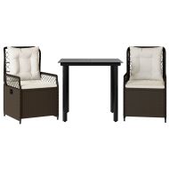 Градински комплект от 3 части с възглавници, кафяв, полиратан