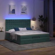 Османска легло с матраци и LED, тъмнозелено, 160x200 см, кадифе