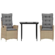 Градински комплект с възглавници, 3 части, бежов, полиратан