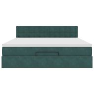 Османска легло с матрак и LED, тъмнозелено, 160x200 см, кадифе