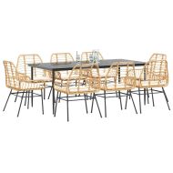 Градински комплект с възглавници 9 части кафяв полиратан стъкло