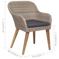 Градински трапезен комплект с възглавници, 9 части, полиратан