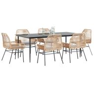 Градински комплект с възглавници 7 части кафяв полиратан стъкло