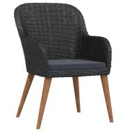 Градински трапезен комплект от 3 части с възглавници черен