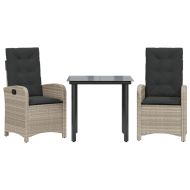 Градински трапезен комплект 3 части с възглавници светлосив