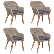 Градински трапезен комплект с възглавници, 5 части, кафяв