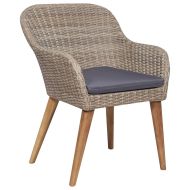 Градински трапезен комплект с възглавници, 5 части, кафяв