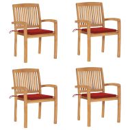 Стифиращи градински столове с възглавници 4 бр тик масив