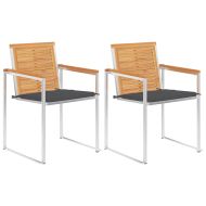 Градински столове с възглавници, 2 бр, тик масив и стомана