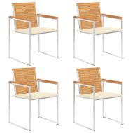 Градински столове, 4 бр, с възглавници, тиково дърво масив