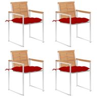 Градински столове 4 бр с възглавници тиково дърво масив