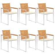 Градински столове, 6 бр, с възглавници, тиково дърво масив