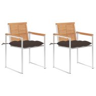 Градински столове с възглавници, 2 бр, тик масив и стомана