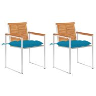 Градински столове с възглавници, 2 бр, акация масив и стомана