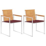 Градински столове с възглавници, 2 бр, тик масив и стомана