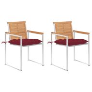 Градински столове с възглавници, 2 бр, тик масив и стомана