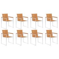 Градински столове 8 бр акация масив и неръждаема стомана