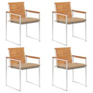 Градински столове 4 бр с възглавници масивно акациево дърво