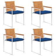 Градински столове 4 бр с възглавници масивно акациево дърво