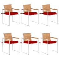 Градински столове, 6 бр, с възглавници, тиково дърво масив