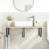 Стенен рафт за мивка, стомана и масивно дърво дъб