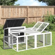 Клетка за зайци сива 144x123x67,5 см борово дърво масив