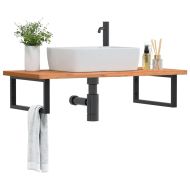 Стенен рафт за мивка, стомана и масивно дърво бук