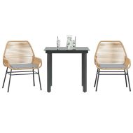 Градински комплект 3 части с възглавници кафяв полиратан стъкло