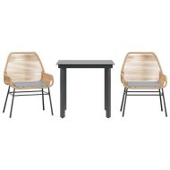 Градински комплект 3 части с възглавници кафяв полиратан стъкло