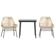 Градински комплект 3 части с възглавници кафяв полиратан стъкло