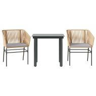 Градински комплект 3 части с възглавници кафяв полиратан стъкло