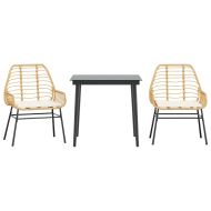 Градински комплект 3 части с възглавници кафяв полиратан стъкло