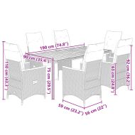 Градински бистро комплект с възглавници 7 части сив полиратан