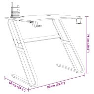 Гейминг бюро със ZZ-образни крака, черно, 90x60x75 см