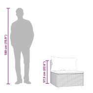 Градински среден диван с възглавници, сив, полиратан