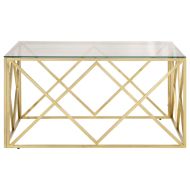 Кафе маса, златиста, неръждаема стомана и закалено стъкло