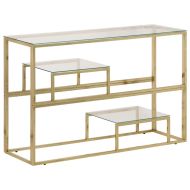 Конзолна маса, златиста, неръждаема стомана и закалено стъкло