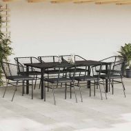 Градински комплект 9 части с възглавници черен полиратан стъкло