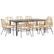 Градински комплект с възглавници 9 части кафяв полиратан стъкло