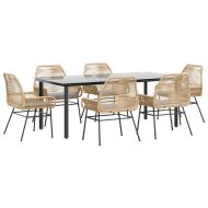 Градински комплект с възглавници 7 части кафяв полиратан стъкло