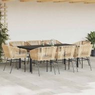 Градински комплект с възглавници 9 части кафяв полиратан стъкло